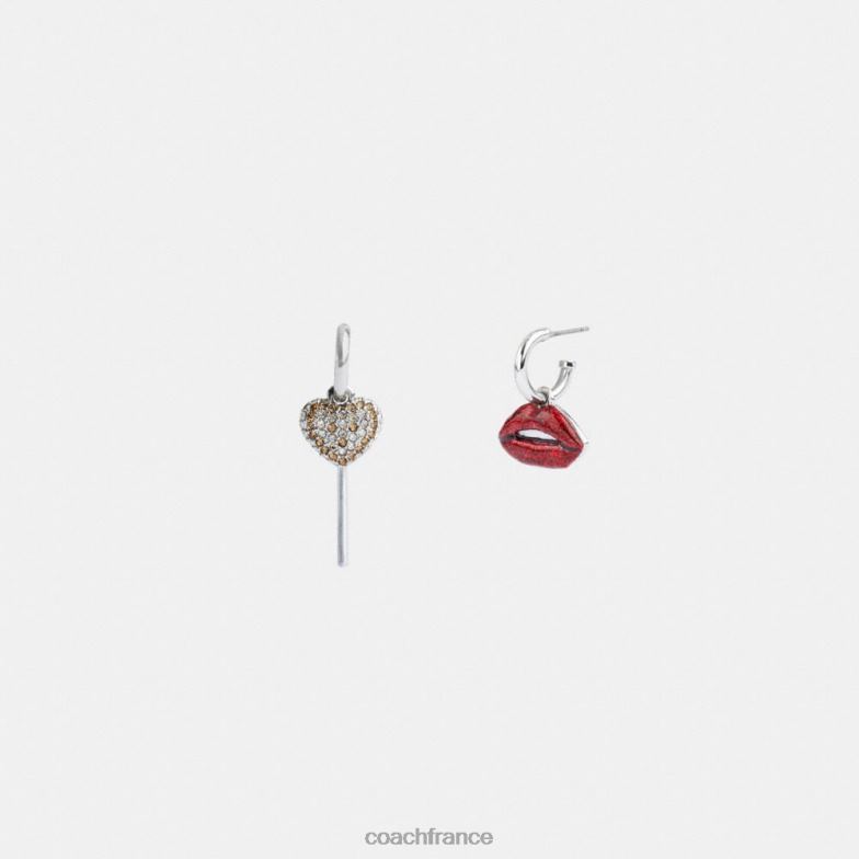 Coach femmes boucles d'oreilles dépareillées sucette et lèvres argent/multicolore HHR6J532