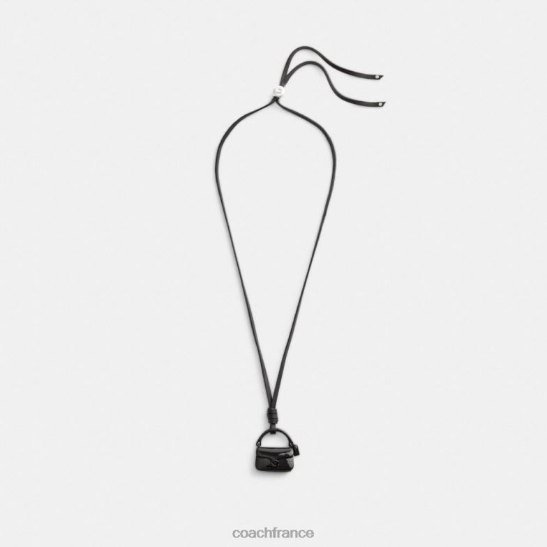 Coach femmes collier en cuir pour sac à main noir HHR6J536