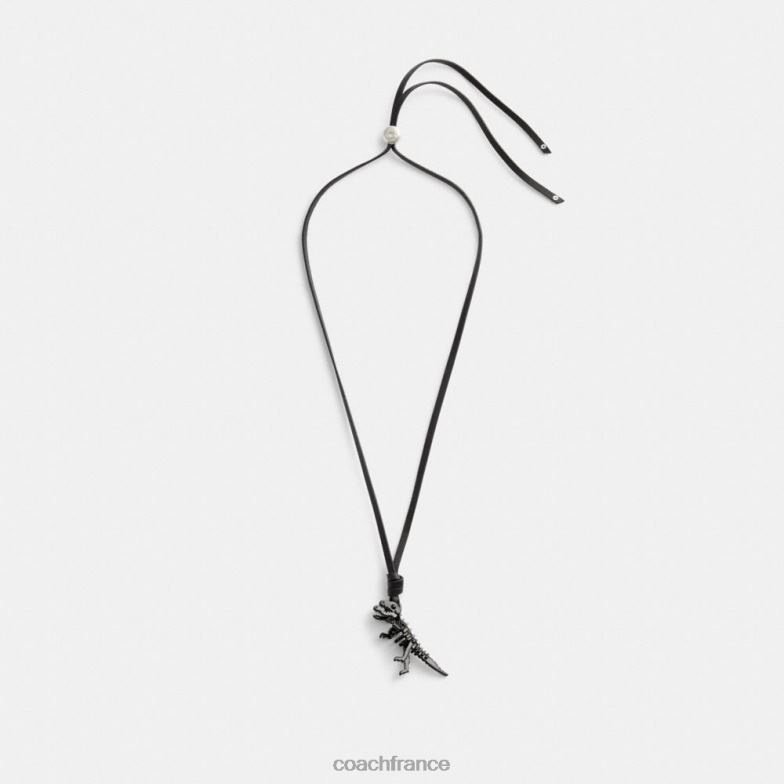 Coach femmes collier en cuir rexy squelettique noir HHR6J535