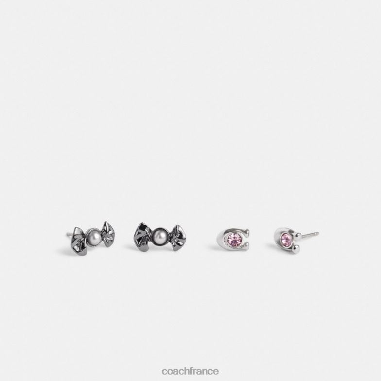 Coach femmes ensemble de boucles d'oreilles clous bonbons et nœud hématite multi HHR6J538