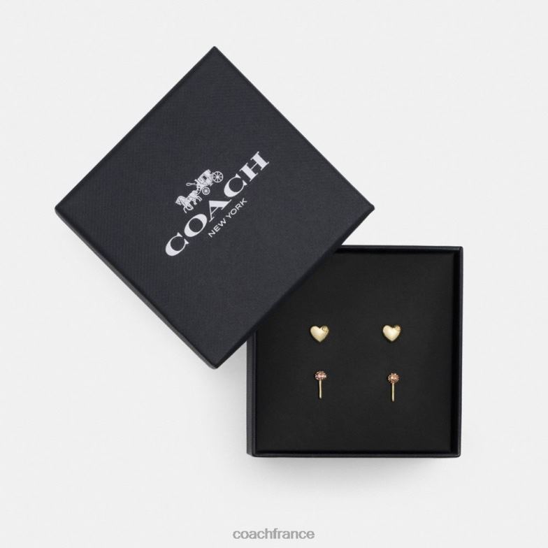 Coach femmes ensemble de boucles d'oreilles clous cœur et sucette or/multicolore HHR6J539