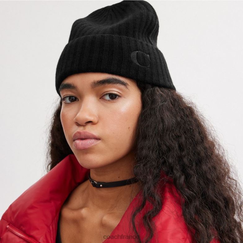 Coach femmes bonnet en cachemire noir HHR6J565