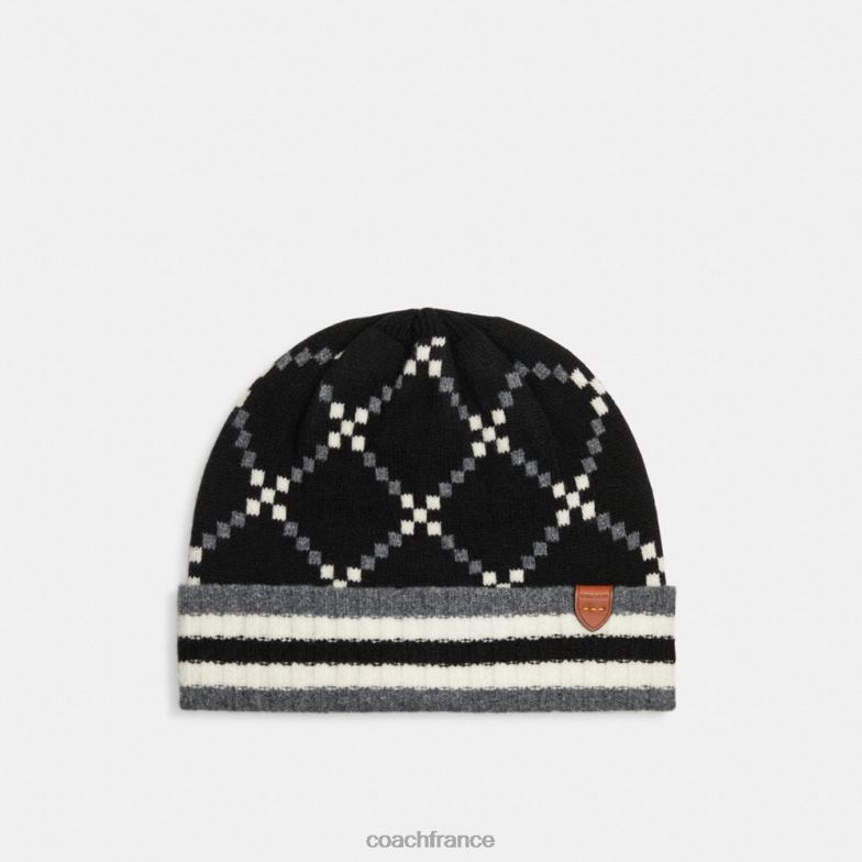 Coach femmes bonnet en jacquard emblématique noir HHR6J547