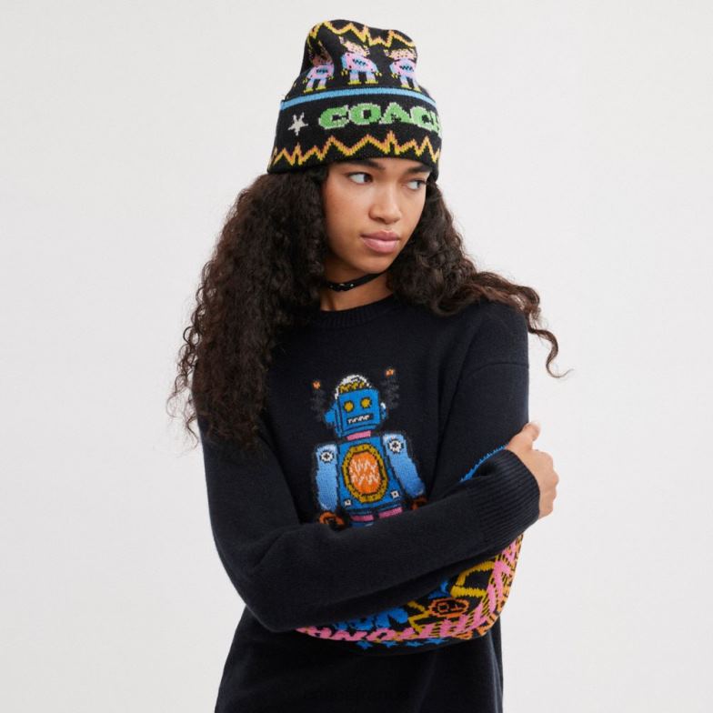 Coach femmes bonnet à imprimé cosmique noir multicolore HHR6J548