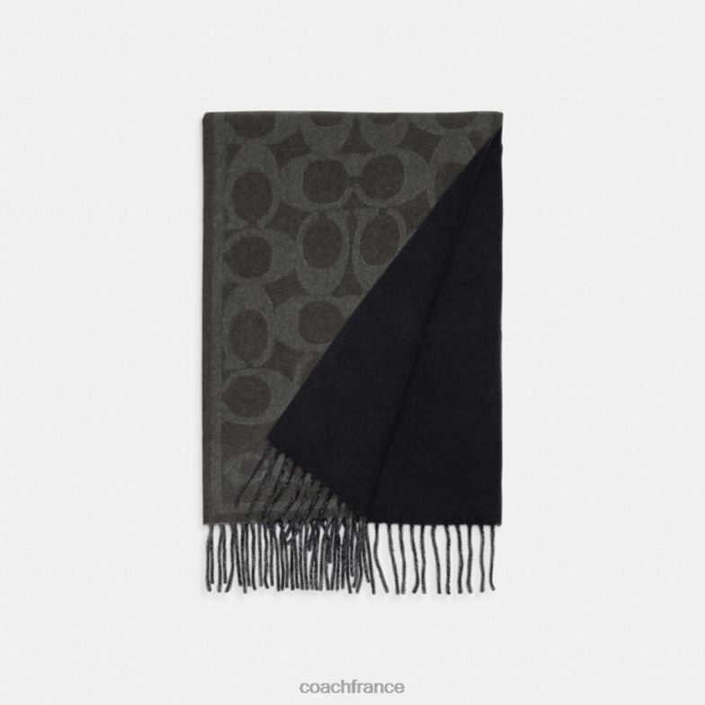 Coach femmes cache-nez réversible en cachemire signature noir noir HHR6J554