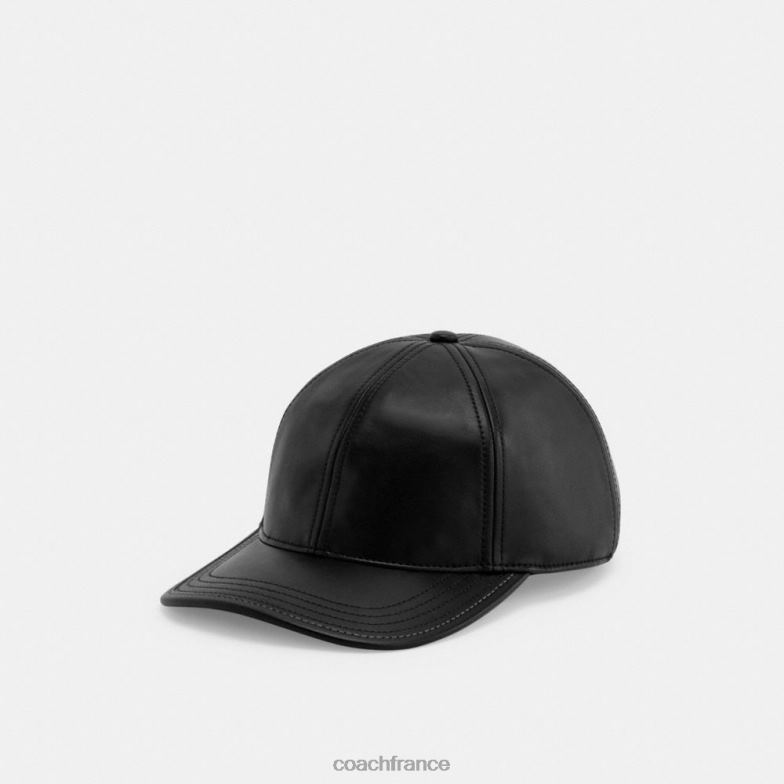 Coach femmes casquette de baseball en cuir noir HHR6J587