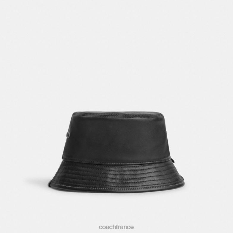 Coach femmes chapeau bob en cuir noir HHR6J586
