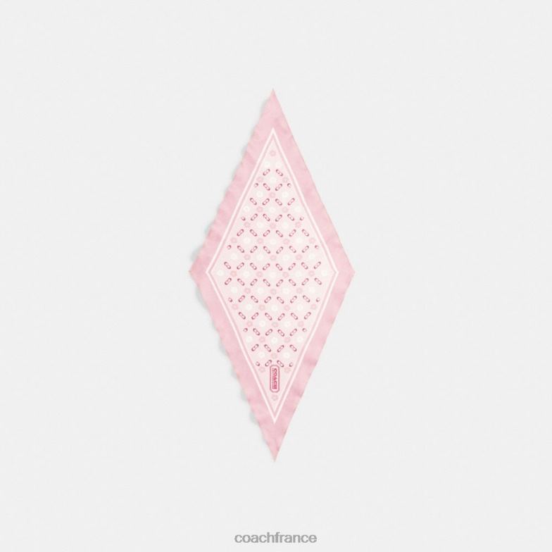 Coach femmes écharpe à losanges en soie à imprimé rose thé fleur rose HHR6J609