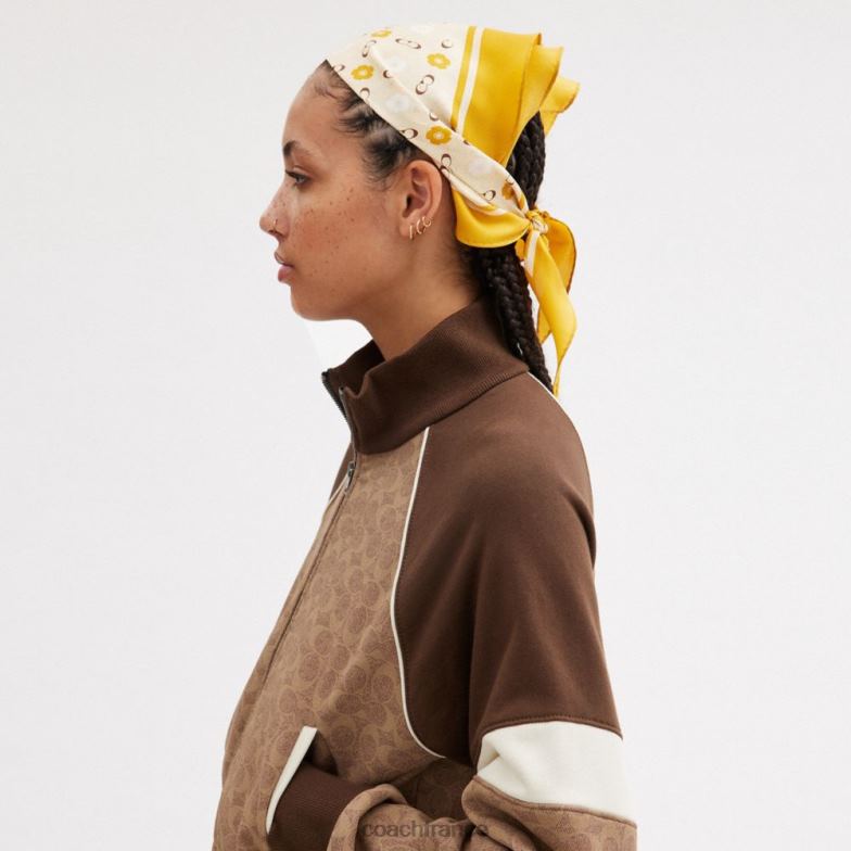 Coach femmes écharpe à losanges en soie à imprimé rose thé renoncule HHR6J594