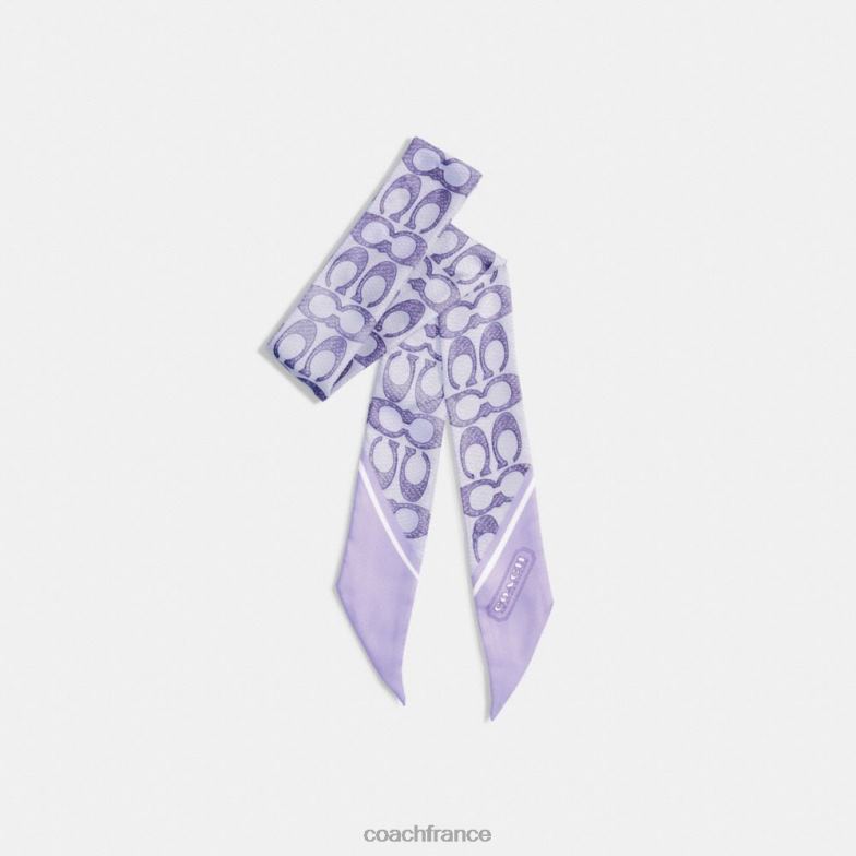 Coach femmes écharpe skinny en soie à imprimé signature vintage violet clair HHR6J606