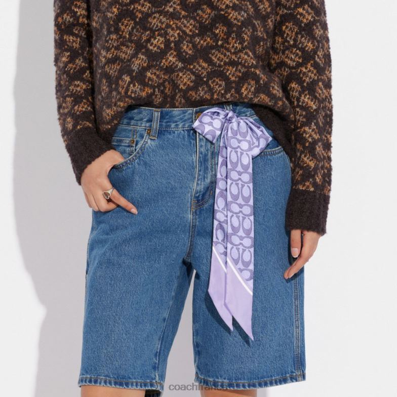 Coach femmes écharpe skinny en soie à imprimé signature vintage violet clair HHR6J606
