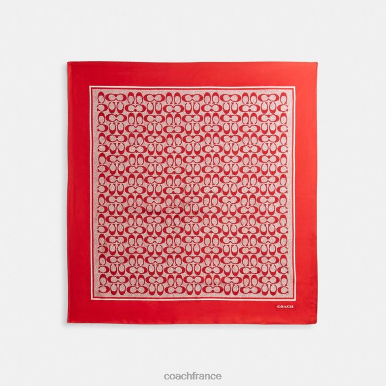 Coach femmes foulard carré en soie à imprimé signature vintage rouge sportif HHR6J545