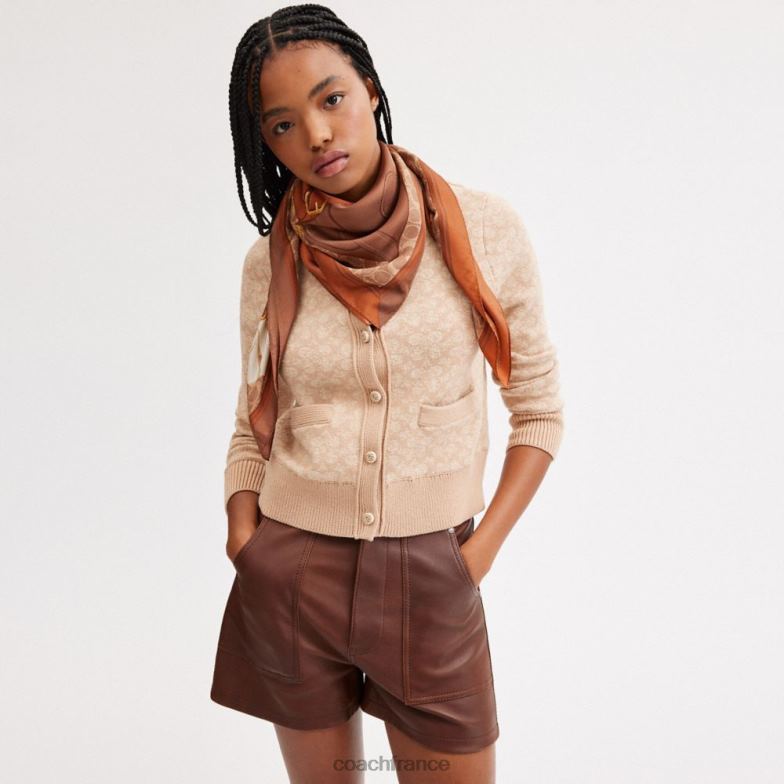 Coach femmes foulard carré en soie à imprimé tabby bag ambre bruni HHR6J593