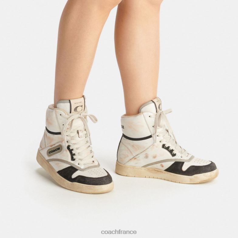 Coach femmes sneaker montante blanc noir HHR6J407