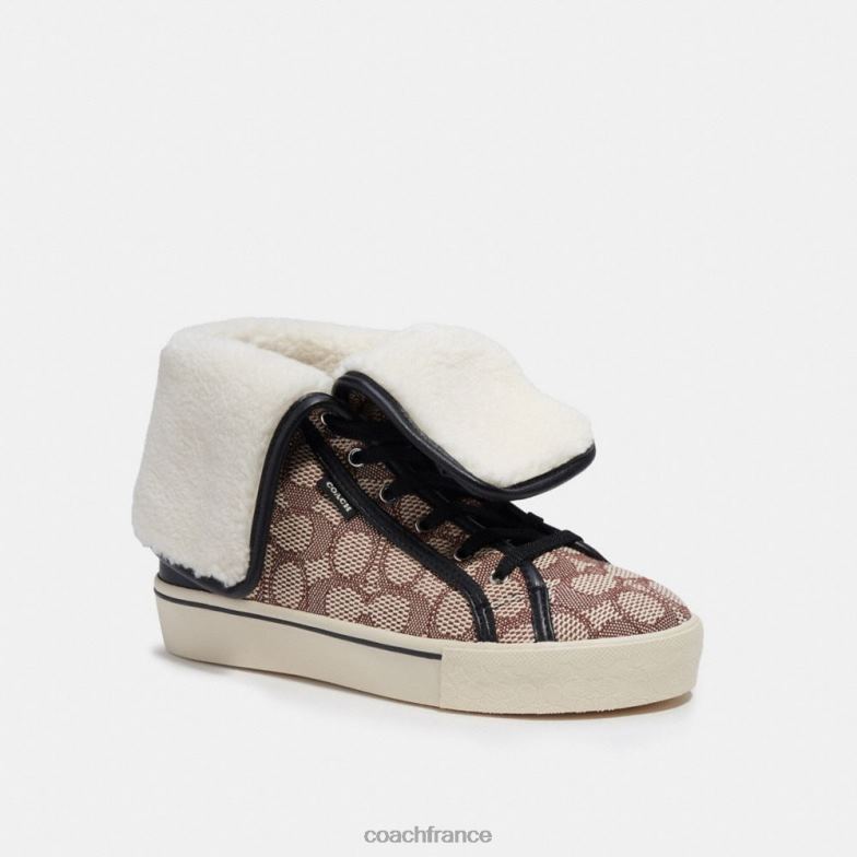Coach femmes Baskets montantes à plateforme rabattable Citysole en jacquard emblématique cacao/noir HHR6J429