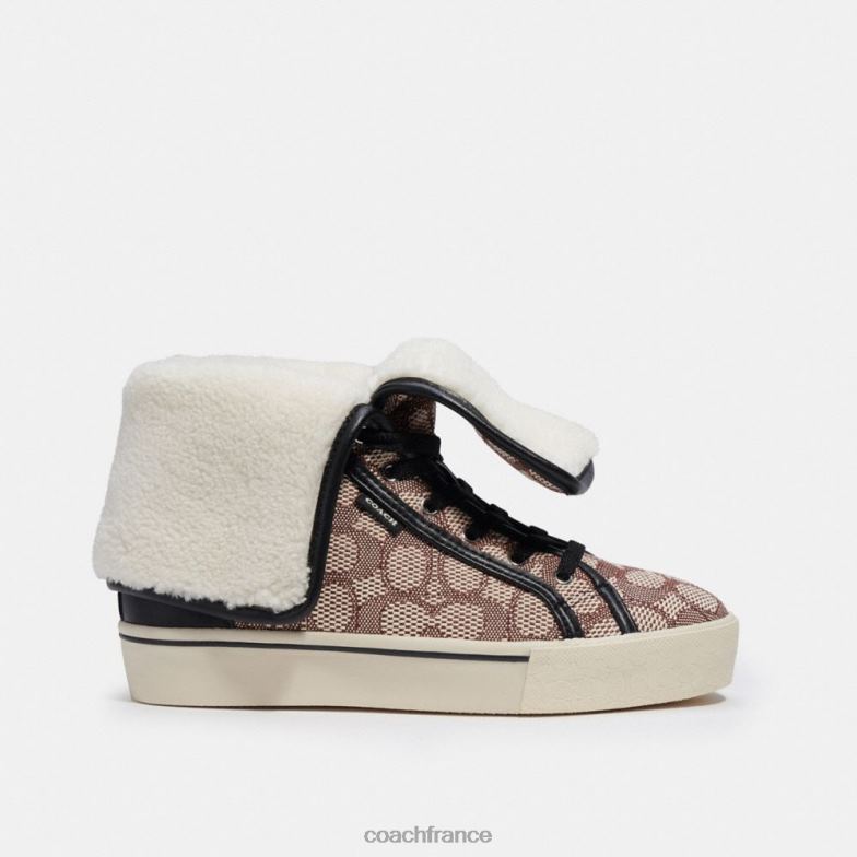 Coach femmes Baskets montantes à plateforme rabattable Citysole en jacquard emblématique cacao/noir HHR6J429