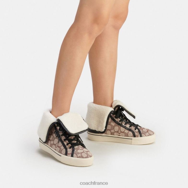 Coach femmes Baskets montantes à plateforme rabattable Citysole en jacquard emblématique cacao/noir HHR6J429