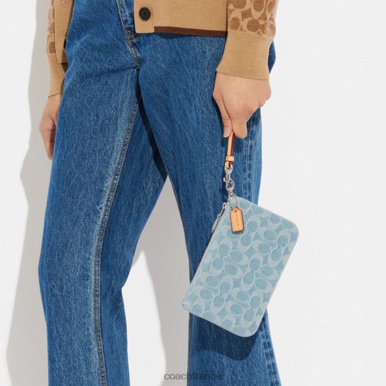 Coach femmes petite dragonne en denim signature gauche/bleu pâle HHR6J364