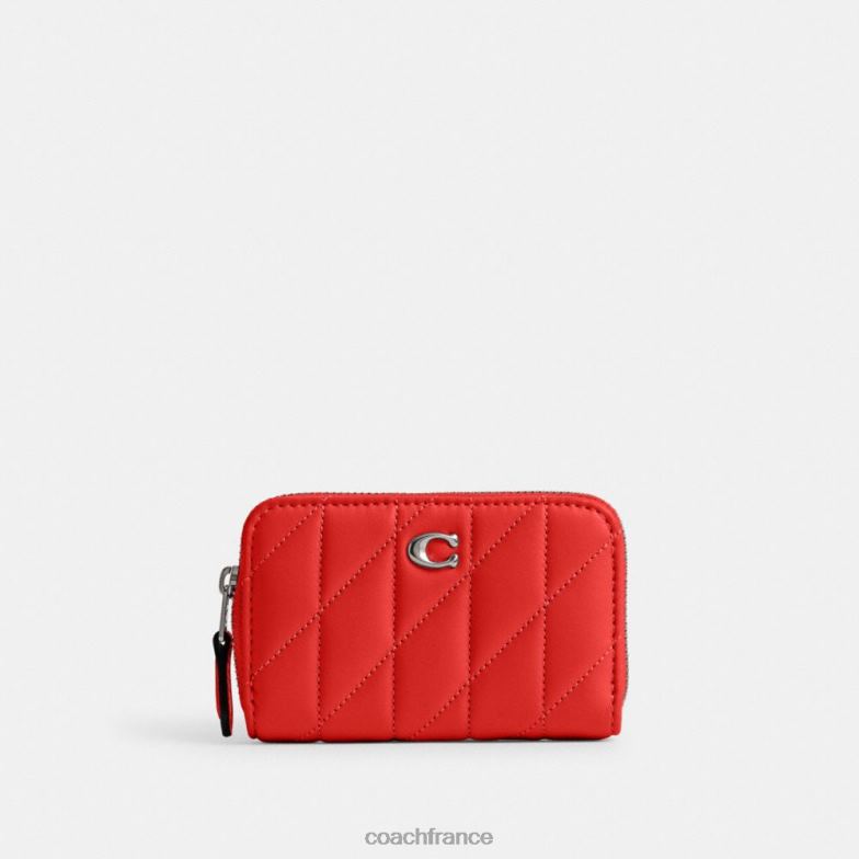 Coach femmes petit porte-cartes zippé avec matelassage en forme d'oreiller gauche/sport rouge HHR6J366