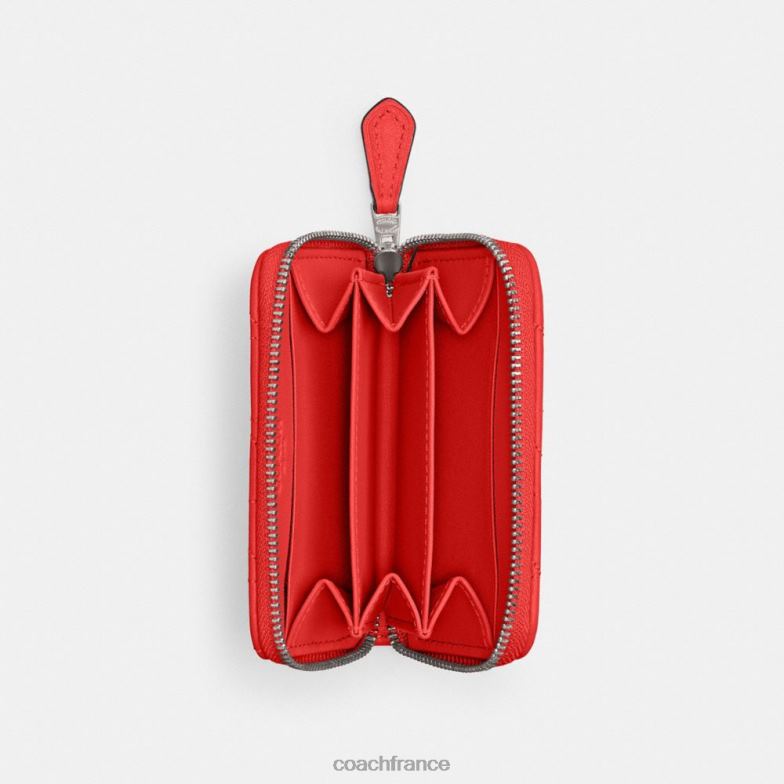Coach femmes petit porte-cartes zippé avec matelassage en forme d'oreiller gauche/sport rouge HHR6J366