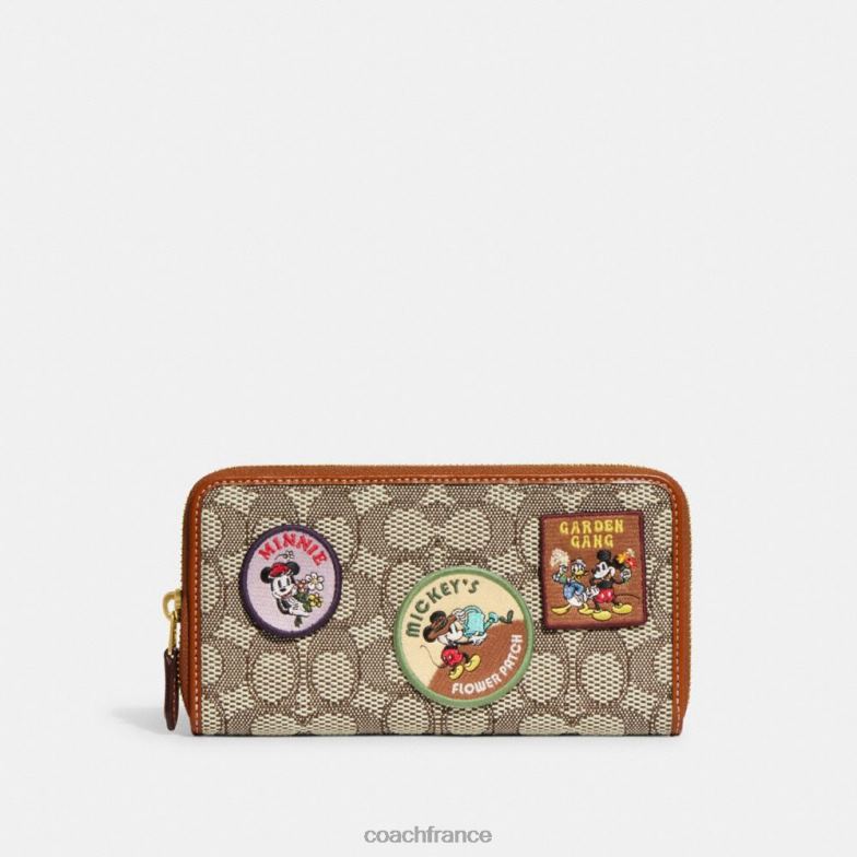 Coach femmes Portefeuille zippé accordéon Disney x Coach en jacquard textile signature avec patchs b4/cacao bruni amb HHR6J326