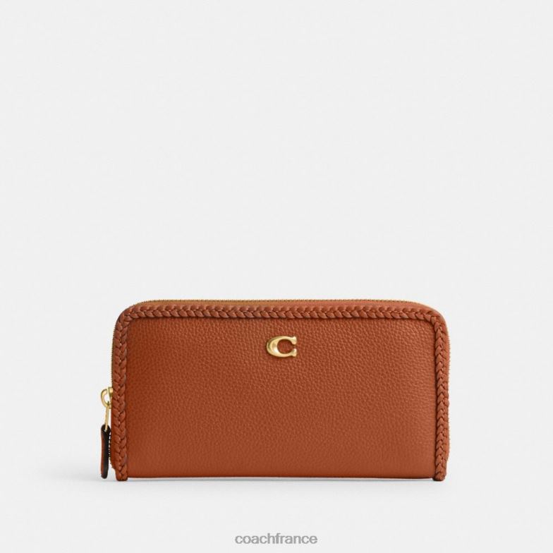 Coach femmes portefeuille zippé accordéon avec tresse b4/ambre bruni HHR6J322