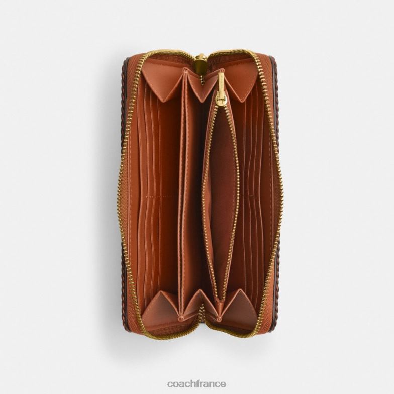 Coach femmes portefeuille zippé accordéon avec tresse b4/ambre bruni HHR6J322