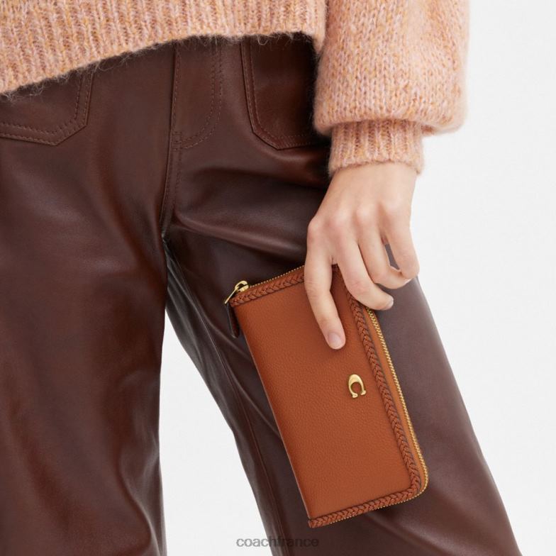 Coach femmes portefeuille zippé accordéon avec tresse b4/ambre bruni HHR6J322
