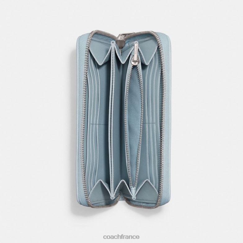 Coach femmes portefeuille zippé accordéon en denim signature gauche/bleu pâle HHR6J324