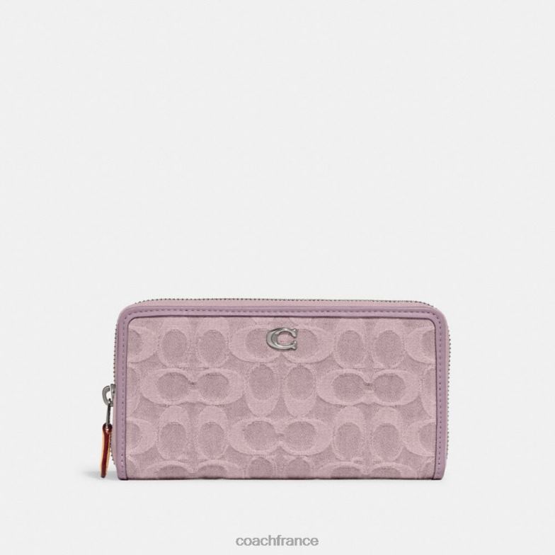 Coach femmes portefeuille zippé accordéon en denim signature gauche/violet pâle HHR6J325