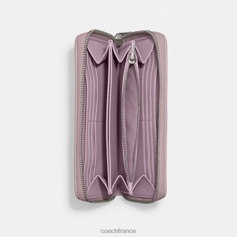 Coach femmes portefeuille zippé accordéon en denim signature gauche/violet pâle HHR6J325