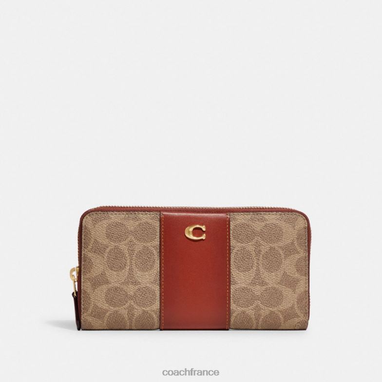 Coach femmes portefeuille zippé accordéon en toile signature color block b4/bronze rouille HHR6J329