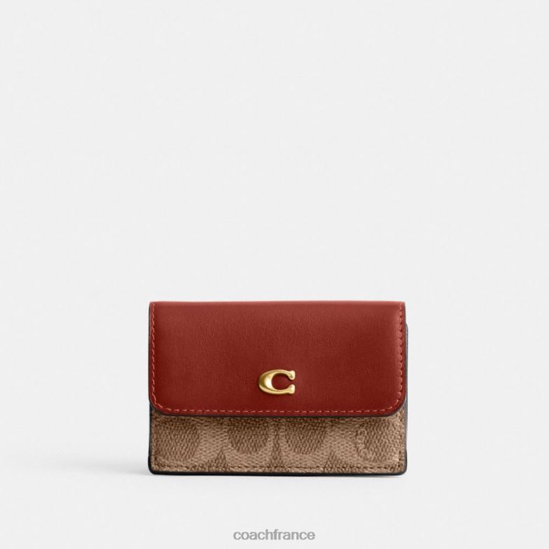 Coach femmes mini portefeuille à trois volets en toile exclusive b4/bronze rouille HHR6J348