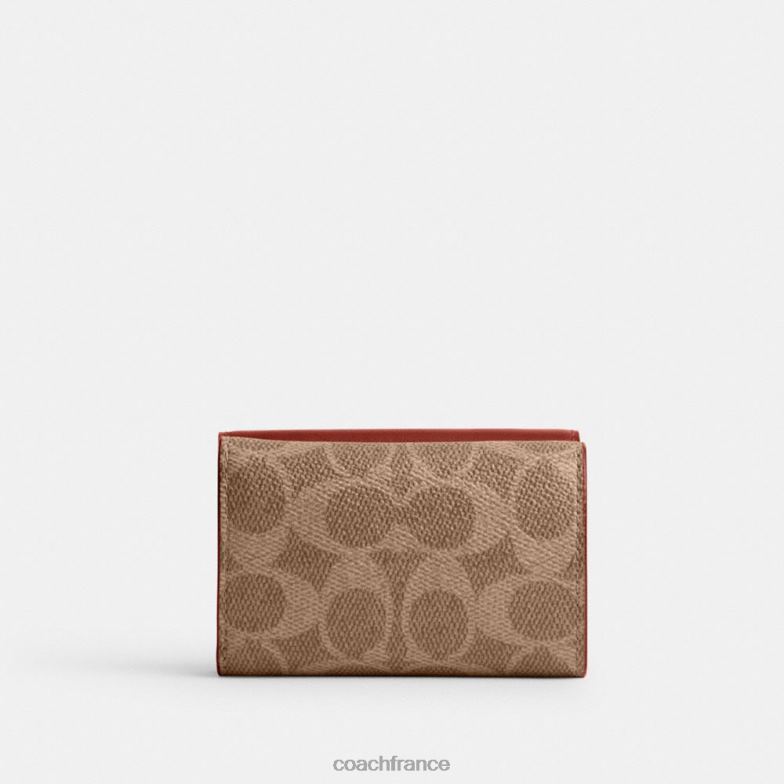 Coach femmes mini portefeuille à trois volets en toile exclusive b4/bronze rouille HHR6J348