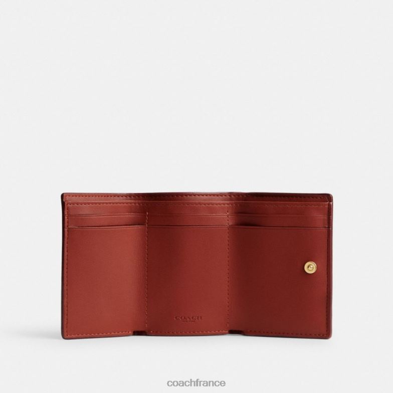 Coach femmes mini portefeuille à trois volets en toile exclusive b4/bronze rouille HHR6J348