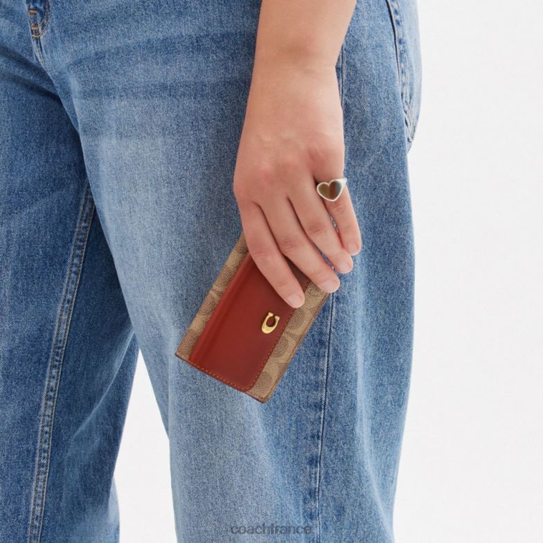 Coach femmes mini portefeuille à trois volets en toile exclusive b4/bronze rouille HHR6J348
