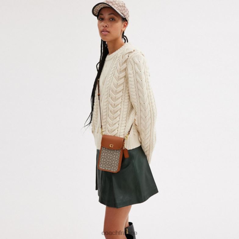 Coach femmes bandoulière pour téléphone en jacquard micro signature b4/cacao bruni amb HHR6J386