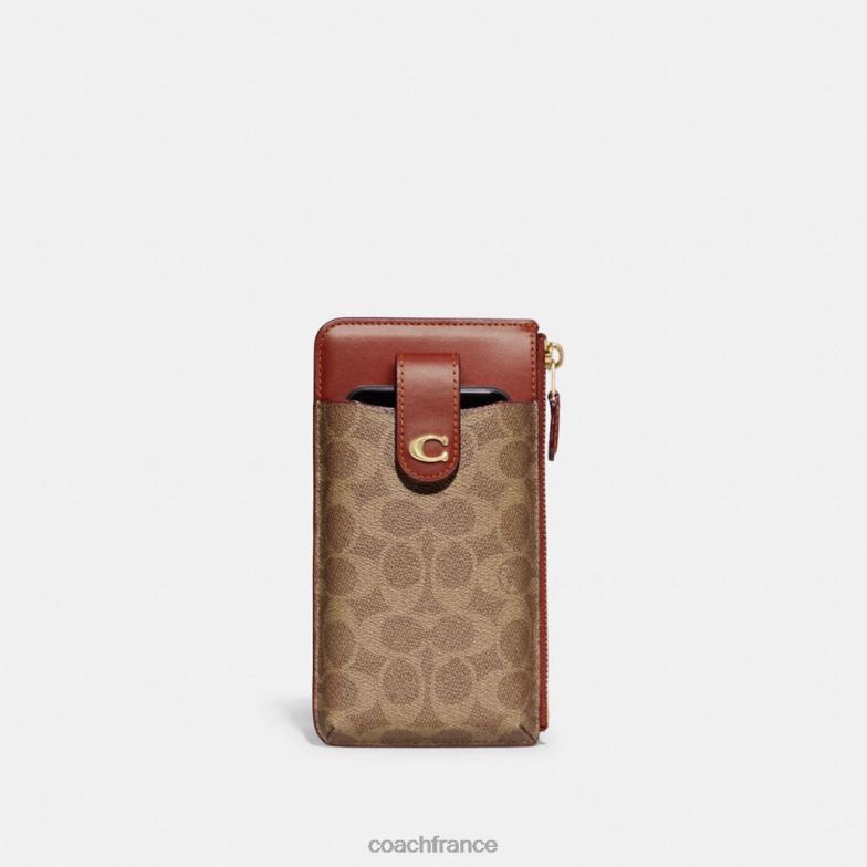 Coach femmes portefeuille pour téléphone essentiel en toile exclusive b4/bronze rouille HHR6J388