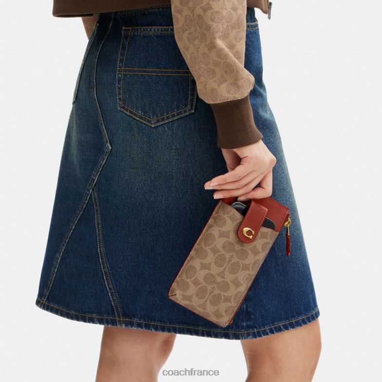 Coach femmes portefeuille pour téléphone essentiel en toile exclusive b4/bronze rouille HHR6J388
