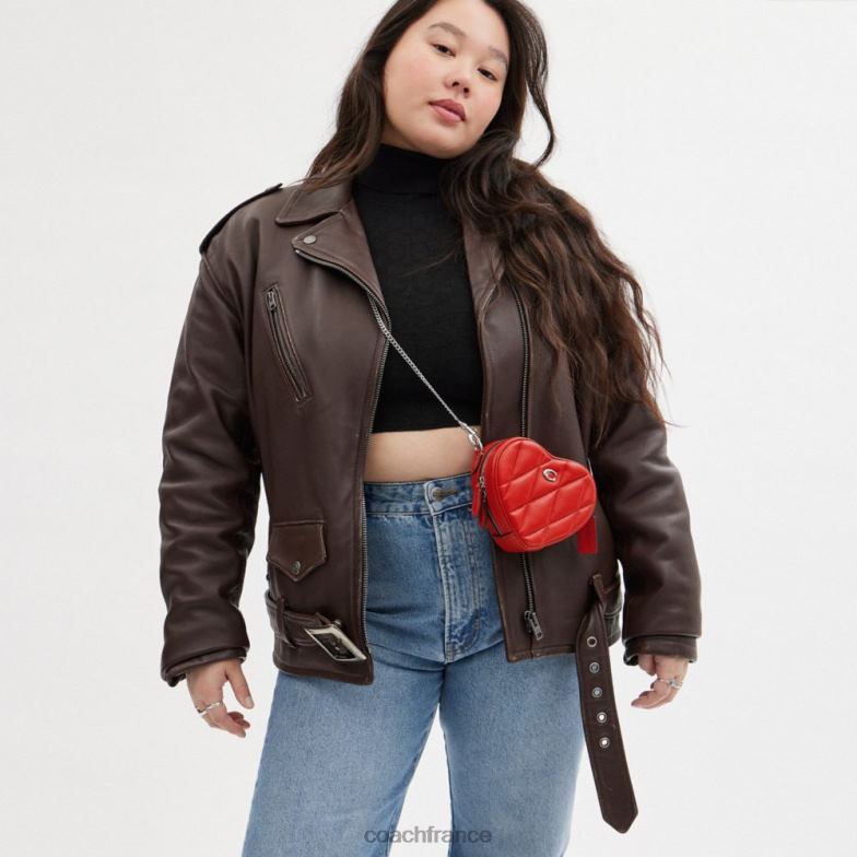 Coach femmes sac à bandoulière coeur 14 avec matelassage d'oreiller gauche/sport rouge HHR6J202