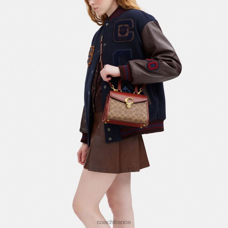 Coach femmes sammy top handle 21 en toile exclusive b4/bronze rouille HHR6J246