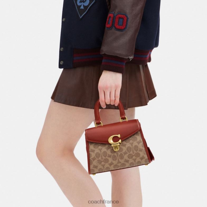 Coach femmes sammy top handle 21 en toile exclusive b4/bronze rouille HHR6J246