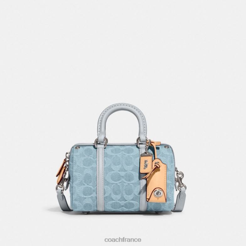 Coach femmes cartable rubis 18 en denim signature gauche/bleu pâle HHR6J198