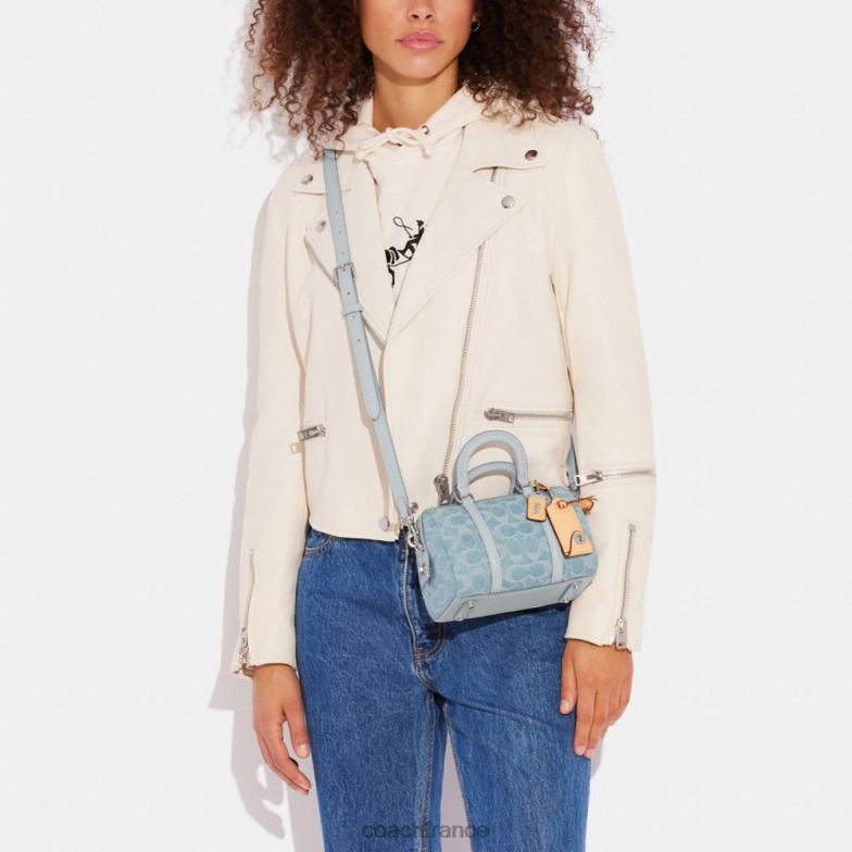 Coach femmes cartable rubis 18 en denim signature gauche/bleu pâle HHR6J198