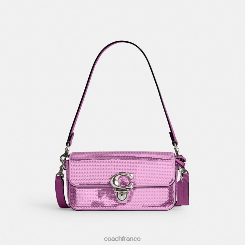 Coach femmes sac baguette studio à sequins gauche/magenta foncé HHR6J188