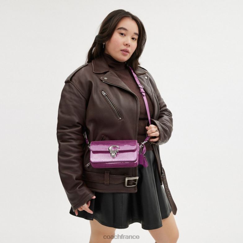 Coach femmes sac baguette studio à sequins gauche/magenta foncé HHR6J188