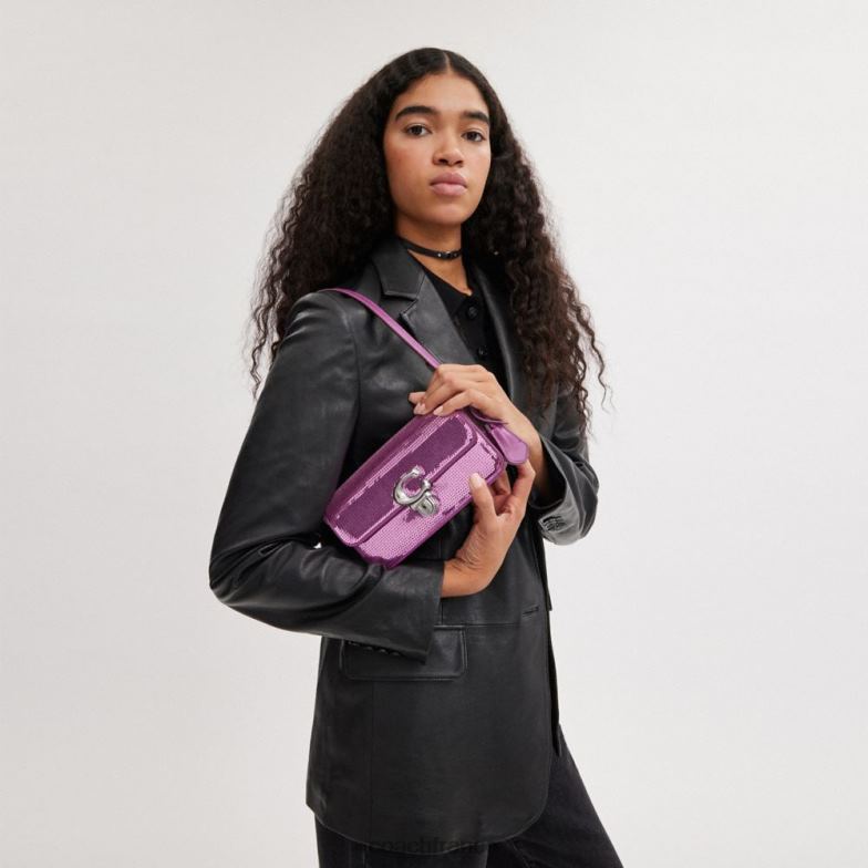 Coach femmes sac baguette studio à sequins gauche/magenta foncé HHR6J188