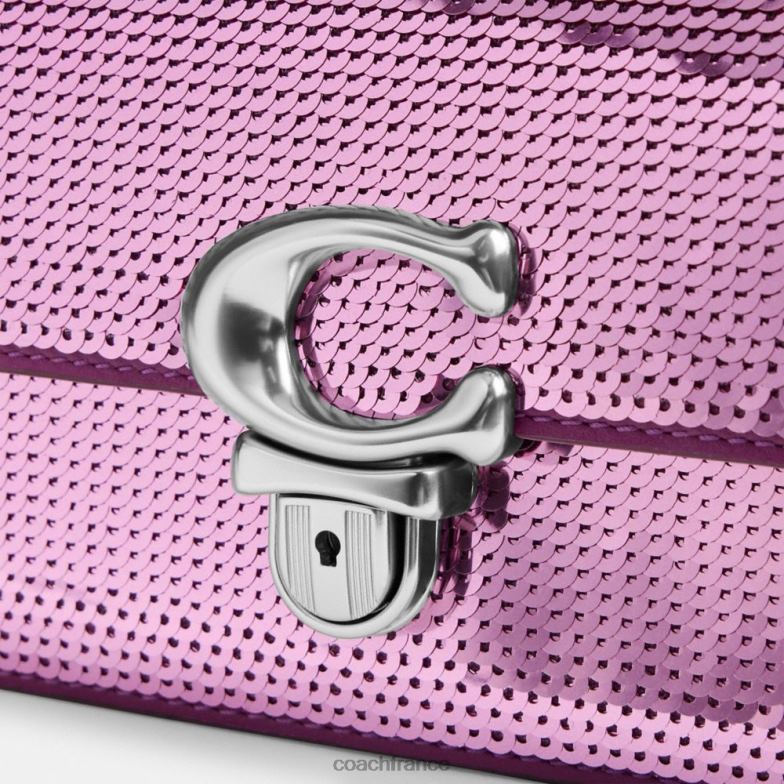 Coach femmes sac baguette studio à sequins gauche/magenta foncé HHR6J188