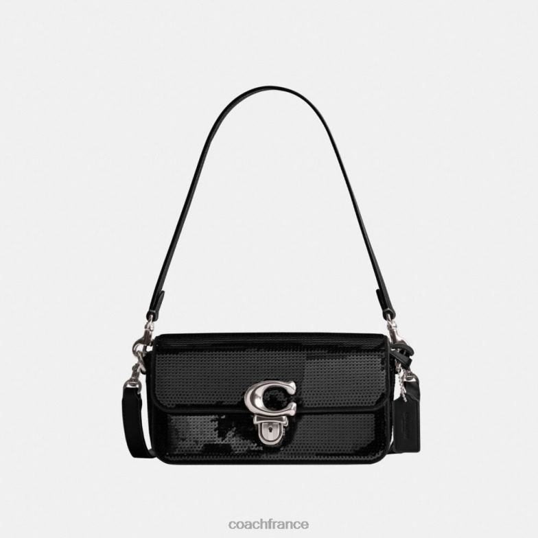 Coach femmes sac baguette studio à sequins gauche/noir HHR6J183