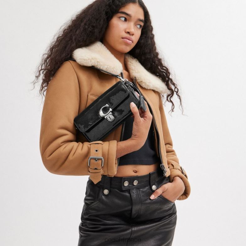 Coach femmes sac baguette studio à sequins gauche/noir HHR6J183